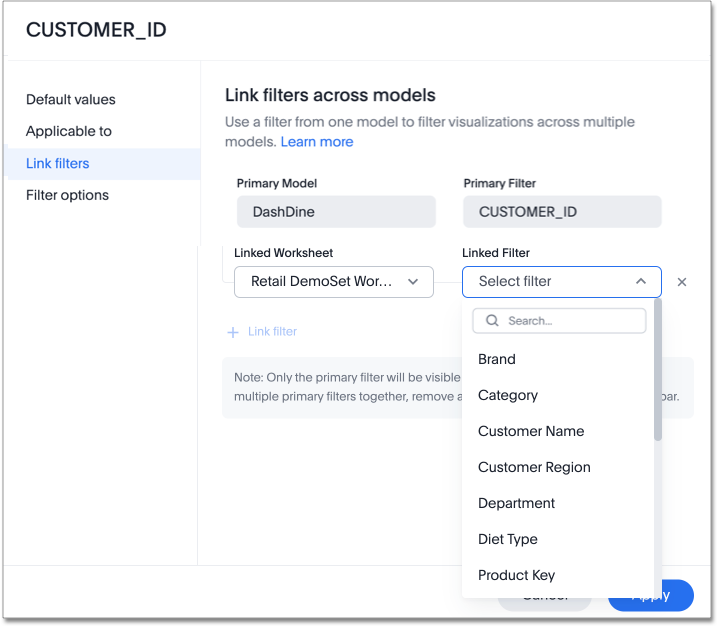 Choose linked filter