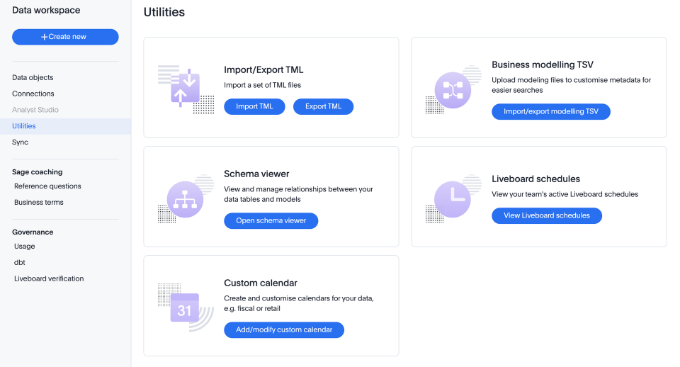 Data workspace utilities page