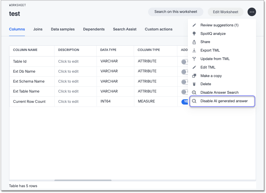 Model open to Columns view