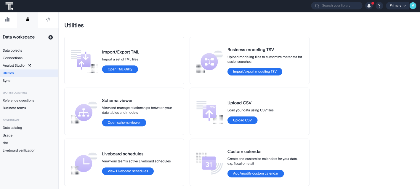 Data workspace utilities page