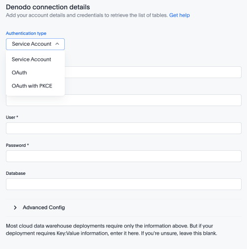 Fill out the fields for Denodo