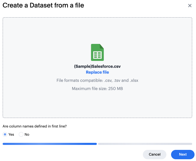 Define if column names are included in first line.