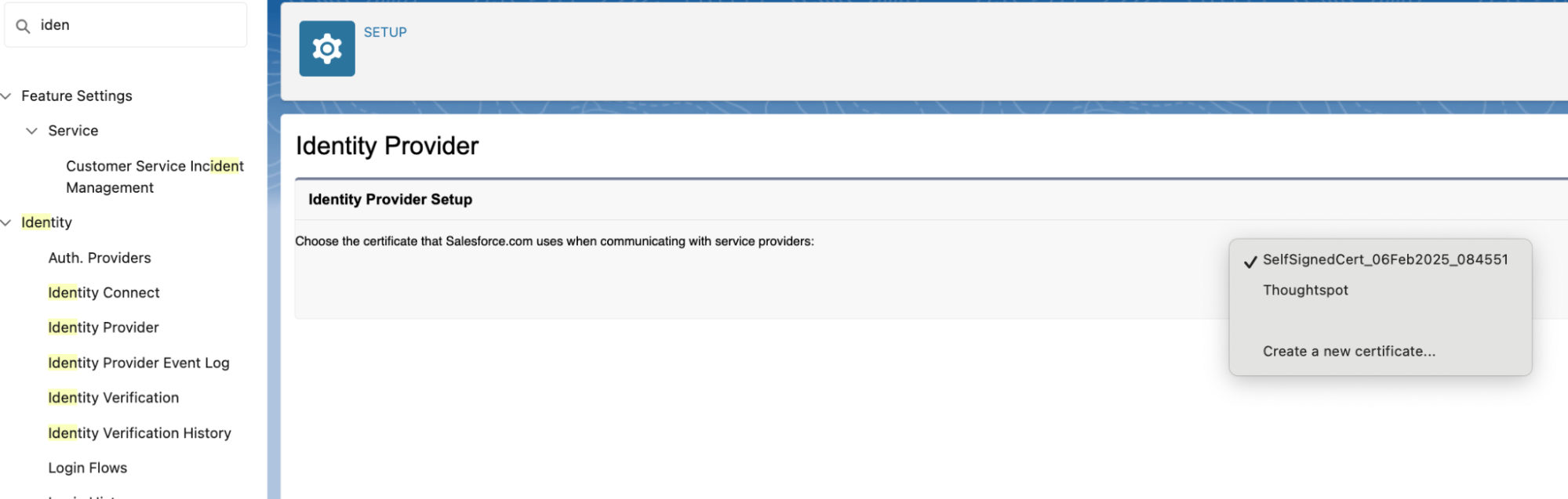 Identity Provider page