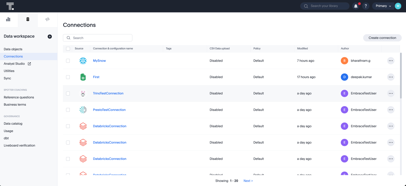 Connections tab