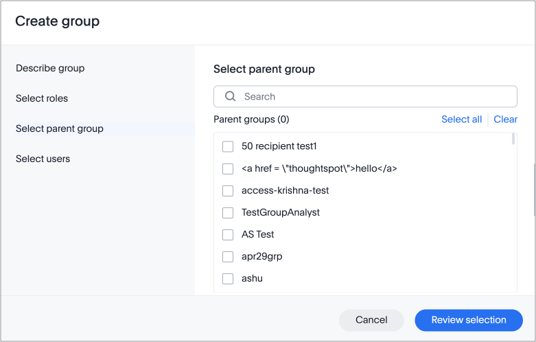 Create group select parent group
