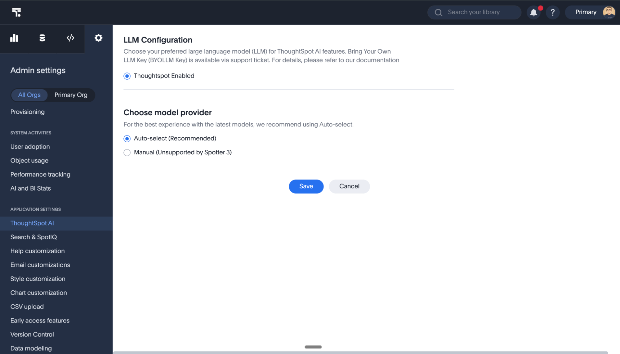 LLM configuration page