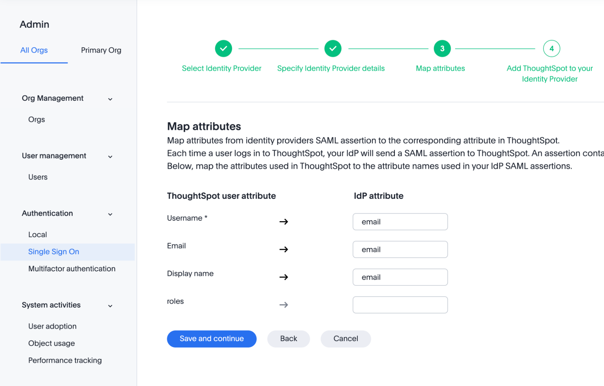 Map attributes step selected