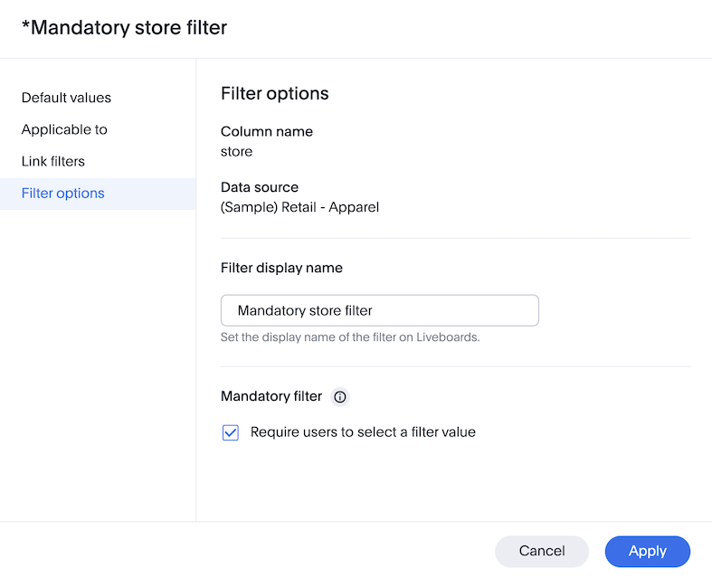 Select Mandatory filter